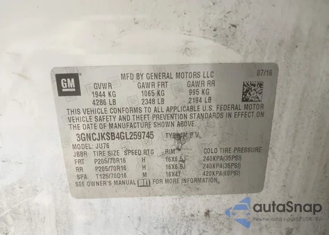 2016 Chevrolet Trax 1Ls from USA, damaged, VIN 3GNCJKSB4GL259745